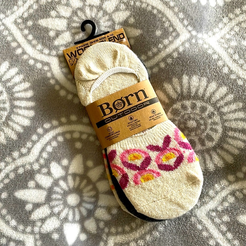 Born Outdoor Women’s Socks Size 4-10 Grey Pink Yellow 3-pack NIP